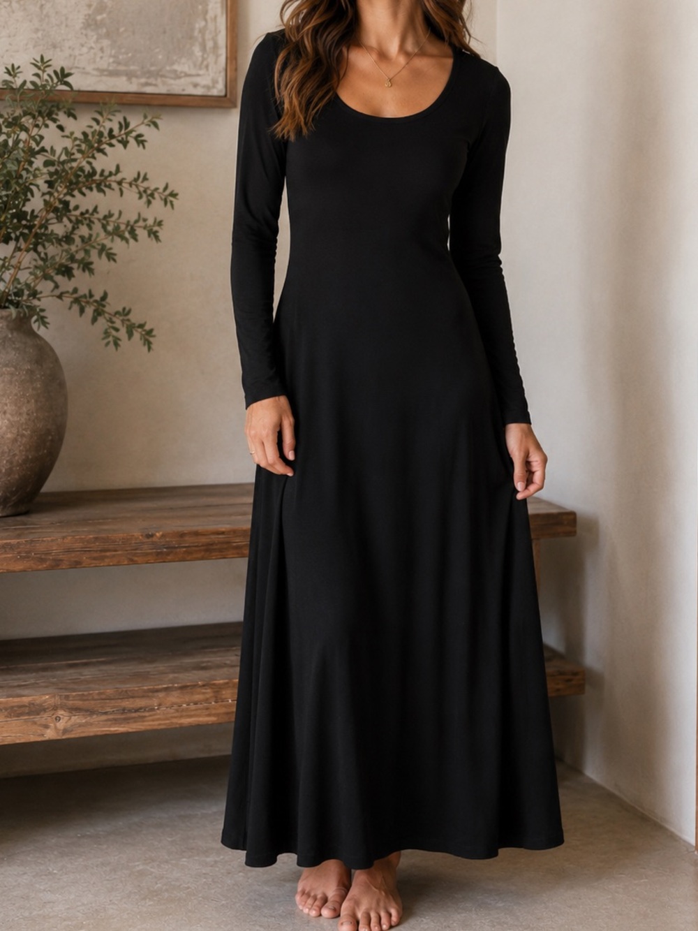 Old Navy Black Long-Sleeve Scoop Neck Maxi Dress